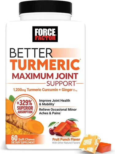 Miniatura 16 de FORCE FACTOR Mejor suplemento de cúrcuma 400mg con pimienta negra y jengibre, apoyo articular de fuerza extra, absorción superior, como gomitas