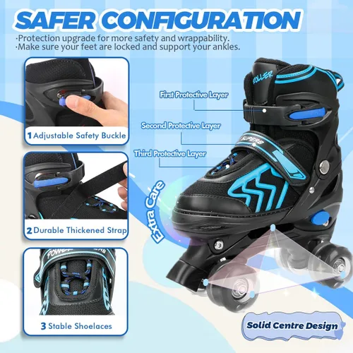 Miniatura 3 de Patines de Ruedas para Niños y Niñas, Ajustables 4 Tamaños Patines de Ruedas Cuádruples para Niños y Jóvenes con Ruedas que se Iluminan para Negro