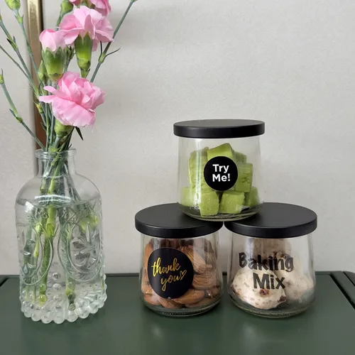 Miniatura 2 de Oui - Tapas para tarros de yogur, paquete de 12 tapas de metal negro para contenedor de yogur Yoplait, tapas para tarros de yogur oui con etiqueta