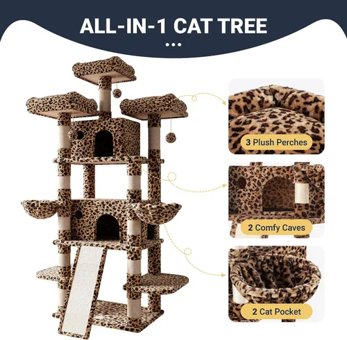 Miniatura 6 de Allewie Árbol de gato de 68 pulgadas/casa y torres para felinos grandes/poste rascador/árbol de escalada grande de varios niveles