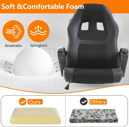 Miniatura 4 de PayLessHere Silla ergonómica de oficina para videojuegos, silla de computadora con soporte lumbar, silla ejecutiva ergonómica de piel sintética Negro