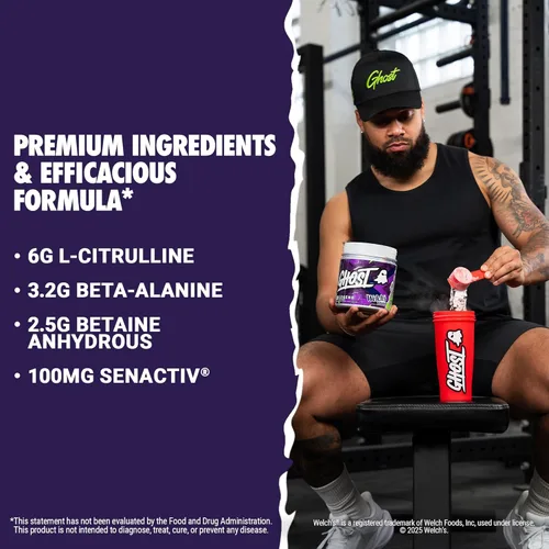 Miniatura 3 de GHOST Legend Polvo de Pre-Entrenamiento, Welch's Grape - 30 Porciones – Pre-Entrenamiento para Hombres y Mujeres con Colina, L-Citrulina, y Beta
