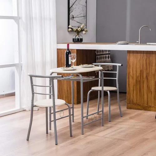 Miniatura 4 de VINGLI Juego de comedor de 3 piezas, juego de mesa de cocina pequeña para 2, juego de mesa de desayuno, mesa de madera de cocina con 2 sillas