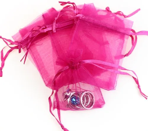 Miniatura 24 de Boshen 100/200 bolsas de organza transparentes para regalos y dulces, bolsas de malla para joyas con cordón al por mayor para detalles de bodas