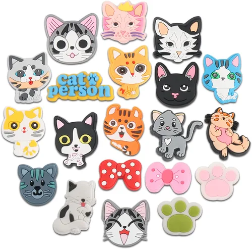 Dijes de decoración de zapatos de gatos, 20 piezas de lindos dijes de animales y gatos para zapatos de mascotas, paquete para sandalias de pulsera,