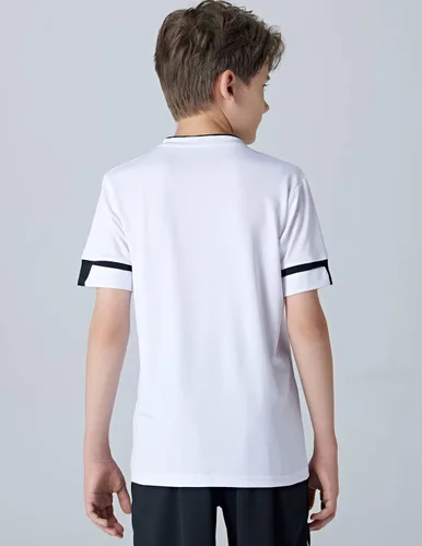 Miniatura 6 de Paquete de 2 camisetas de fútbol para niños jóvenes, camisetas de entrenamiento blancas y negras para niños, camisetas de manga corta de rendimiento