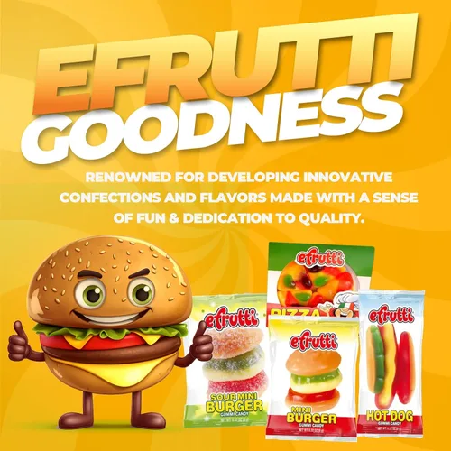 Miniatura 6 de eFrutti - Paquete variado de gomitas de gomitas, gomitas agridulces con hamburguesas, mini hamburguesas, pizza y hot dog picante, gomitas de frutas