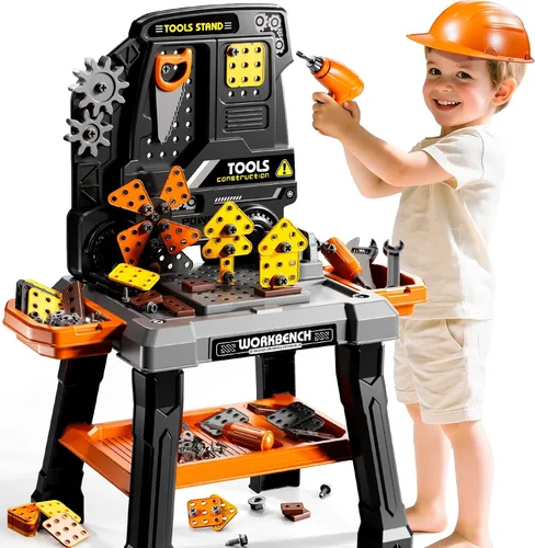 Miniatura 9 de Juego de Juguetes de Herramientas para Niños con Sonido de Taladro Electrónico para Edades 3, 4, 5, 6, 7, 8, Juguetes de Mesa de Trabajo para Niños