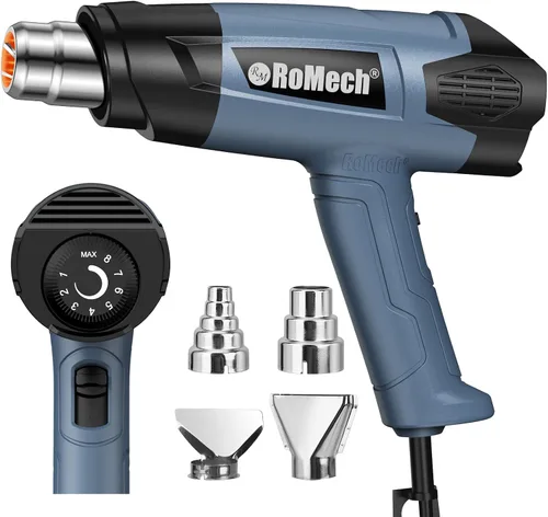 Miniatura 10 de ROMECH Pistola de calor resistente de 1500 W, kit de pistola de aire caliente con control de temperatura variable con 2 caudales de aire de 120 °F a