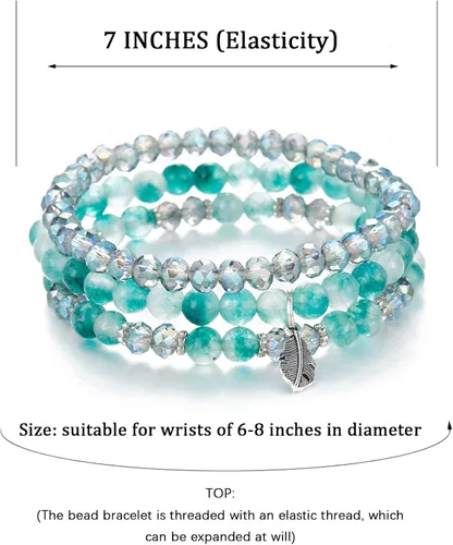 Miniatura 5 de Noessla Pulseras apilables de cuentas de cristal para mujer, pulseras elásticas bohemias de múltiples capas, pulsera de cuentas de piedra natural