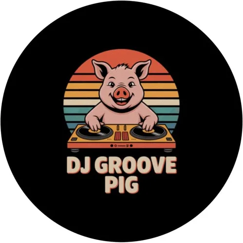 Miniatura 3 de DJ Groove Pig Retro Turntable Vinyl Club Music PopSockets Adhesive PopGrip