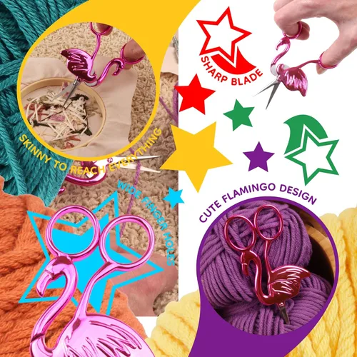 Miniatura 4 de JubileeYarn - Tijeras para bordar, diseño de flamenco, color rosa, 1 par Rosa flamenco
