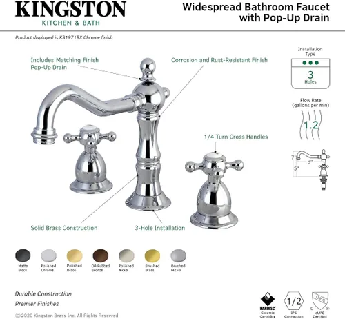 Miniatura 7 de Kingston Brass KS1970BX - Grifo de baño extendido de 8 pulgadas, negro mate Mate negro