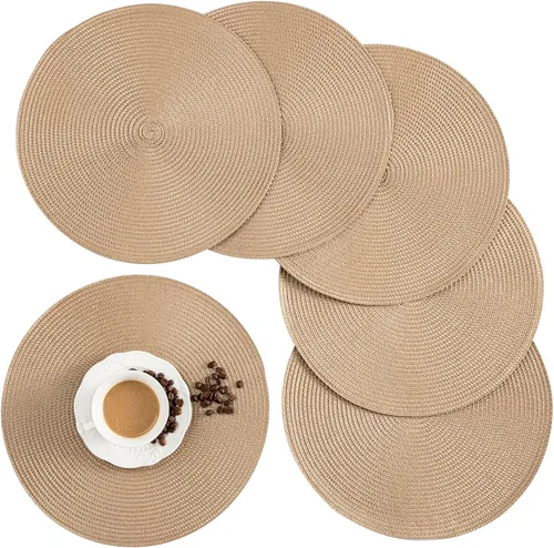 Miniatura 12 de Juego de 6 manteles individuales redondos, resistentes al calor, tejidos clásicos, redondos de 13.5 pulgadas de diámetro, para mesa de cocina, juego