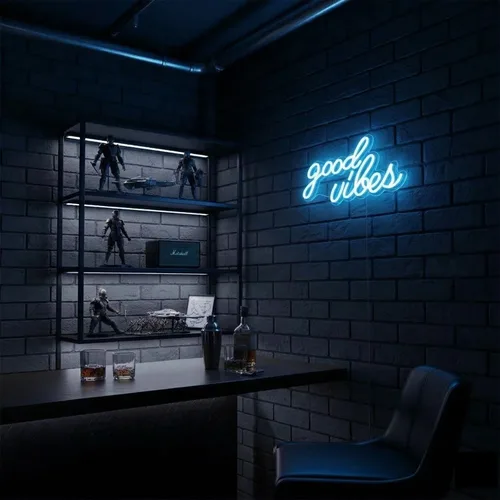 Miniatura 5 de DECANIT Letrero de neón Good Vibes azul hielo, luz LED genial para decoración de pared, sala de juegos, cueva de hombre, bar, configuración