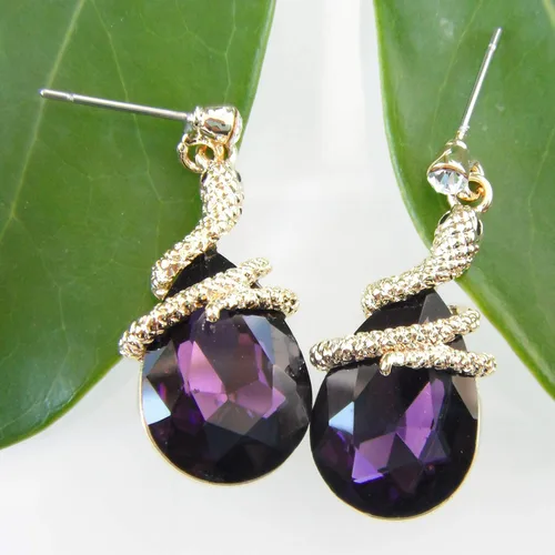 Miniatura 48 de Navachi Pendientes colgantes de gota de serpiente con forma de pera multicolor de cristal chapado en oro de 18 quilates