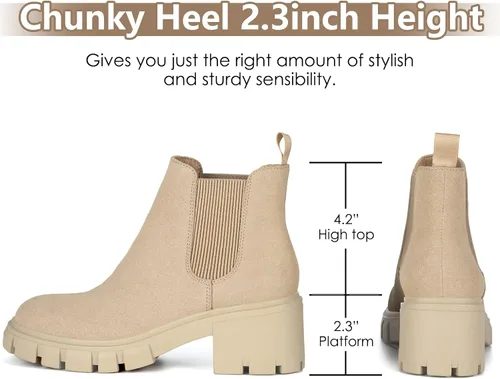 Miniatura 3 de Athlefit Botas Chelsea de moda para mujer, tacón grueso, sin cordones, elásticos y tobilleros