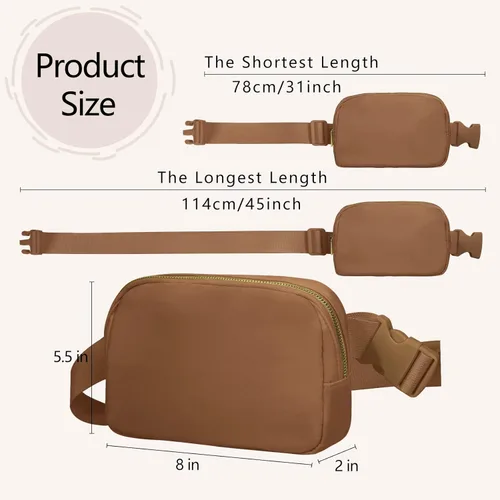 Miniatura 5 de VOROLO Riñonera para mujeres y hombres, bolsa cruzada, bolsa de cinturón con correa ajustable, Marrón, Talla única