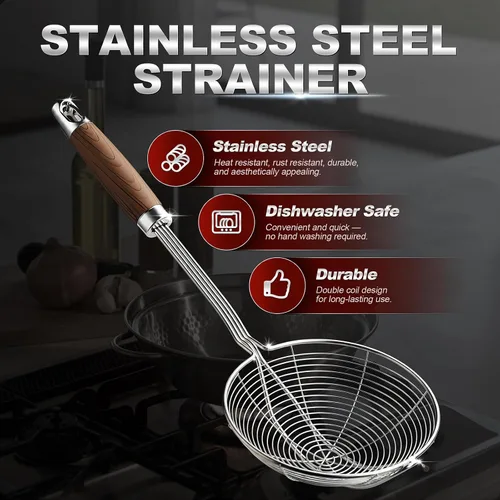 Miniatura 5 de IQCWOOD Colador de araña, colador de alambre de acero inoxidable de 5.5 pulgadas, cucharón para freír pasta, utensilios de cocina Asian Wire