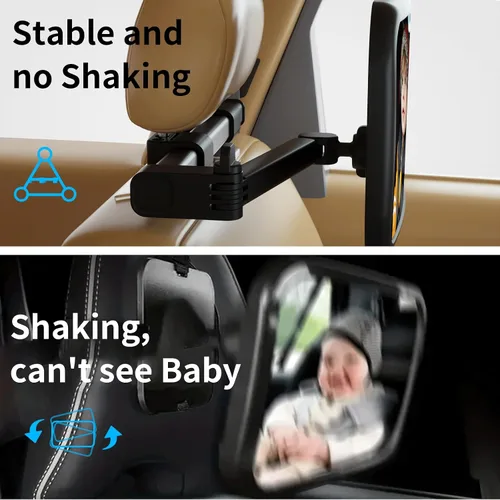 Miniatura 5 de Espejo de automóvil para bebé, orientado hacia atrás, espejo ajustable de seguridad para asiento de automóvil para bebé, monitor de cámara