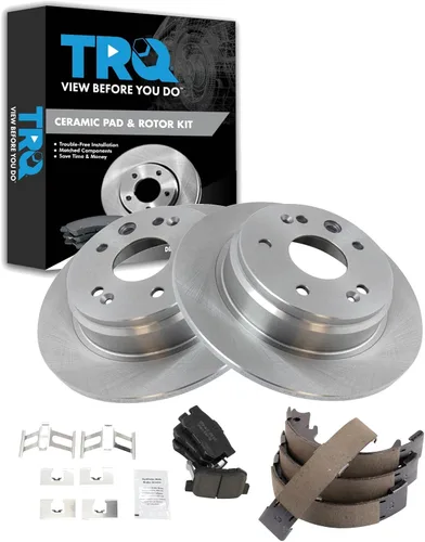 Miniatura 104 de TRQ Kit de pastillas de freno y rotor Posi trasero premium con zapatas de estacionamiento para camión GM SUV