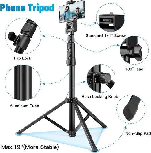 Miniatura 8 de Victiv - Trípode para teléfono de 1.78 metros (70 pulgadas), trípode para iPhone con control remoto y soporte para teléfono, resistente y estable
