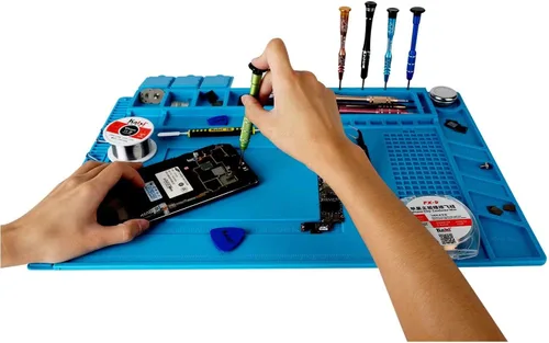 Miniatura 8 de Kaisiking S-160 Alfombrilla de reparación de silicona con función magnética, 2 pinzas ESD y correa de muñeca antiestática para soldadura Kit