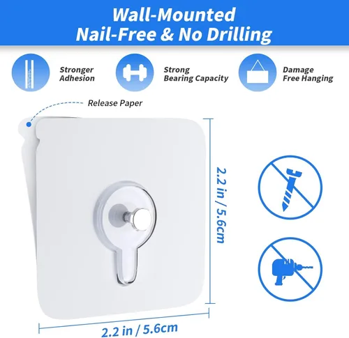 Miniatura 2 de Paquete de 24 ganchos adhesivos de pared, ganchos de pared sin clavos, ganchos de imagen sin daños, impermeables y resistentes al óxido para usar