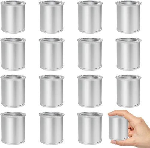 Paquete de 16 latas de pintura de metal vacías con tapas (tamaño de 1/4 de pinta), contenedores de pintura de retoque de capacidad de 1/2 taza,