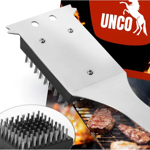 UNCO - Cepillo y raspador de parrilla, 16.7 pulgadas, acero inoxidable, limpiador de parrilla, cepillo de parrilla, cepillo de limpieza de parrilla,