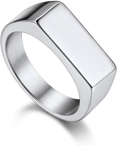 Bandmax Anillos de sello para hombre, acero inoxidable, chapado en oro de 14 quilates, negro, minimalista, simple, anillo para hombres y mujeres,