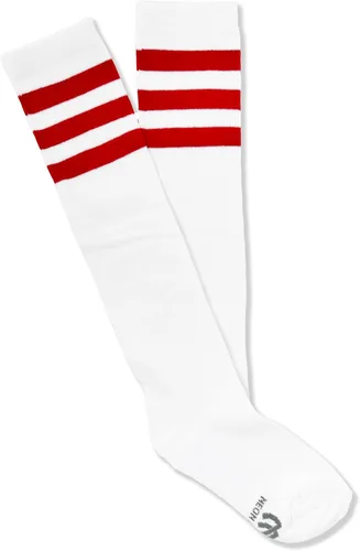 Miniatura 2 de NEON NATION Calcetines de tubo unisex blancos hasta la rodilla con varias rayas
