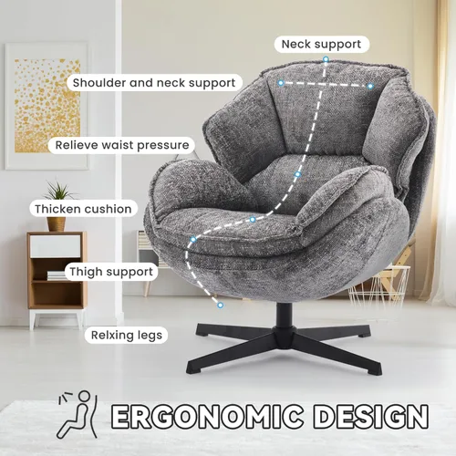 Miniatura 4 de IWMH Silla Giratoria de Acento para Sala de Estar, Sillón Tapizado con Patas de Metal, Silla de Salón Sofá, Cómodas Sillas de Ocio para Lectura