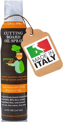 GREENER CHEF Tabla de cortar de madera italiana de calidad alimentaria de alta calidad, aceite en aerosol y bloque de carnicero, 100% aceite de nuez