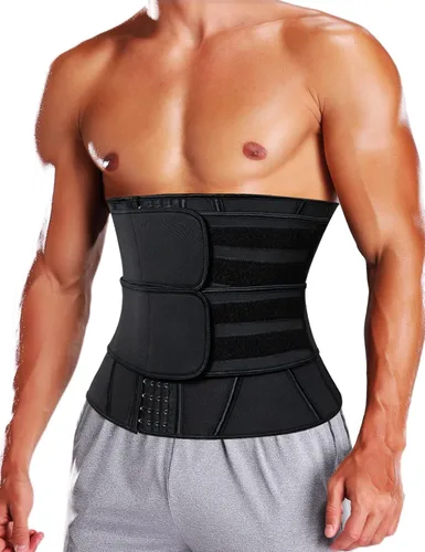 Miniatura 5 de KIWI RATA Corsé de neopreno para entrenamiento de cintura para hombre, cinturón de compresión extra para el vientre Gris - Dos correas