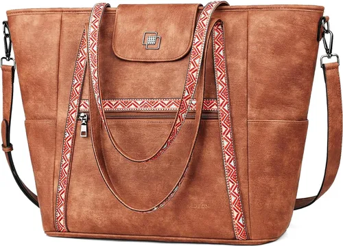 Miniatura 17 de FADEON Bolso Grande para Laptop de Cuero para Mujer, Bolso de Mano de Diseño, Mochila de Viaje a la Moda, Bolso de Hombro 1 estilo retro marrón