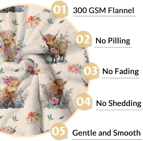 Miniatura 4 de Mercuryelf Highland Cow - Manta suave, mullida y cálida, 30 x 40 pulgadas, manta pequeña para regazo y cuna, color beige, bonito regalo para bebé