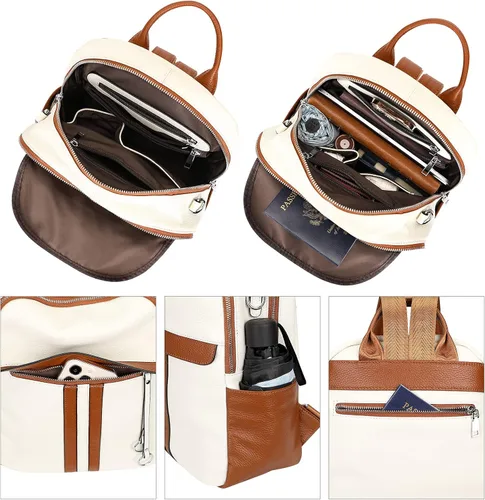Miniatura 6 de ALTOSY Bolso tipo mochila de cuero genuino para mujer, bolso de hombro convertible