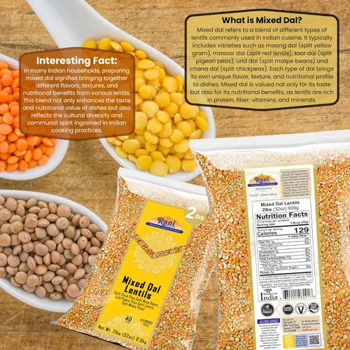 Miniatura 2 de Rani Dal mixto (Chana Dal, Moong Dal, Toor Dal, Masoor Dal, Urad Dal) 32 onzas (2 libras) 32.03 oz ~ Todo natural Apto para gluten Sin OMG