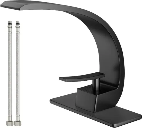 Miniatura 10 de Grifo de lavabo de baño moderno de un solo orificio de 1 manija, grifos de latón macizo de níquel cepillado, grifo mezclador de montaje curvado