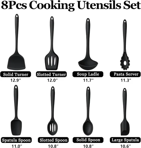 Miniatura 2 de LIANYU Juego de 8 utensilios de cocina resistentes al calor, juego de espátula de silicona para utensilios de cocina antiadherentes con espátula