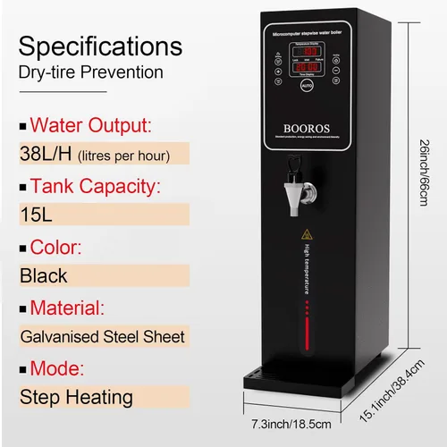 Miniatura 2 de BOOROS Dispensador de agua caliente comercial, dispensador de agua caliente negro, para encimera, caldera de agua caliente comercial de 15 L