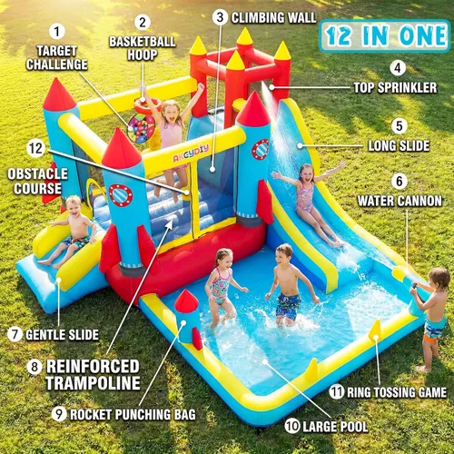 Miniatura 5 de AKEYDIY Casa de Rebote, Castillo Inflable de Rebote con Soplador para Niños de 3-10, Parque Acuático de Casa de Rebote para Exteriores/Interiores