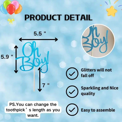 Miniatura 4 de Decoración azul con purpurina para pastel de baby shower, decoración de pastel para It'a A Boy Baby Shower Baby Shower Cake Party Suministros
