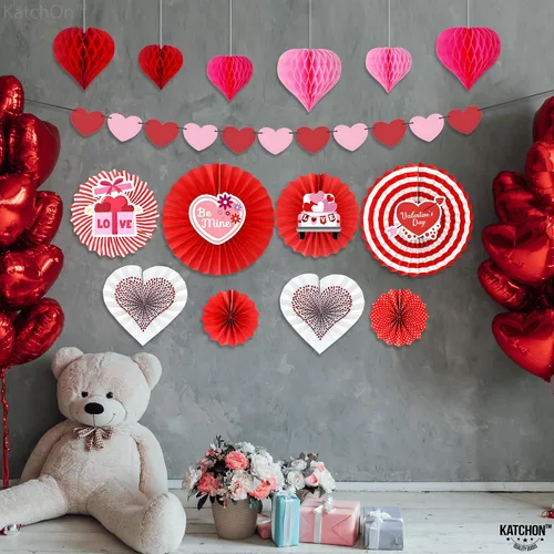 Miniatura 8 de KatchOn, Guirnalda de corazones de fieltro con estampado rojo – 10 pies, sin bricolaje Decoraciones del día de San Valentín Decoración
