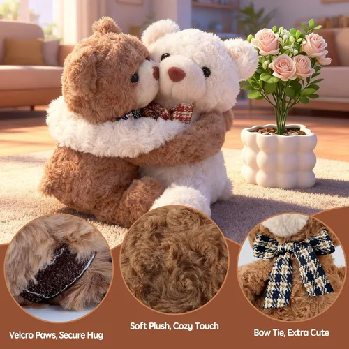 Miniatura 3 de Ositos de peluche que se abrazan, Dos ositos de peluche que se abrazan, animales de peluche para parejas, novias, niñas, niños con velcro