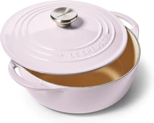 Miniatura 10 de Le Creuset Horno holandés redondo poco profundo de hierro fundido, 2.75 cuartos de galón, Blanco