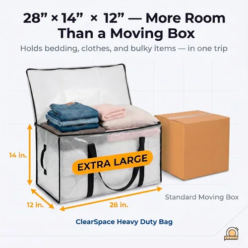 Miniatura 3 de ClearSpace Bolsas de mudanza o bolsa de almacenamiento de gran tamaño – Cajas grandes para mudanzas con correas de mochila, cremalleras y asas