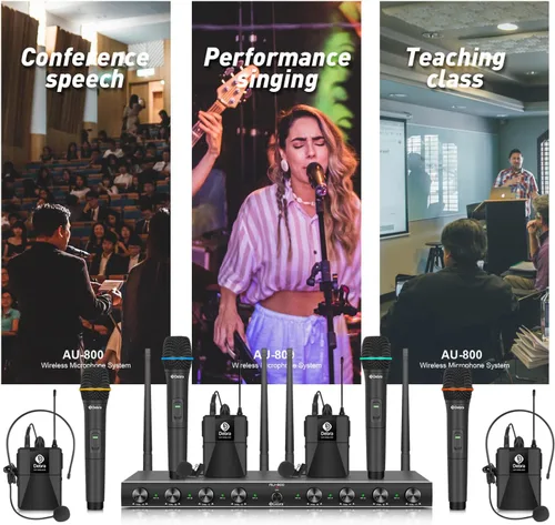 Miniatura 8 de D Debra Audio AU800 Pro UHF Sistema de micrófono inalámbrico de 8 canales con micrófonos de mano inalámbricos tipo lavalier con auriculares