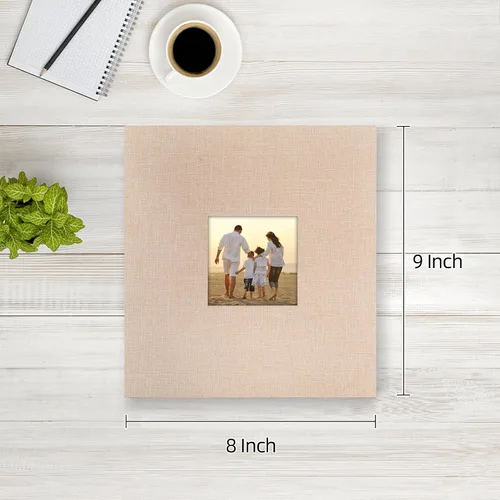 Miniatura 2 de potricher - Álbum de fotos pequeño para 100 fotos de 4 x 6 pulgadas, con portada de lino con foto, familiar, para bodas, aniversarios, bebés o Beige